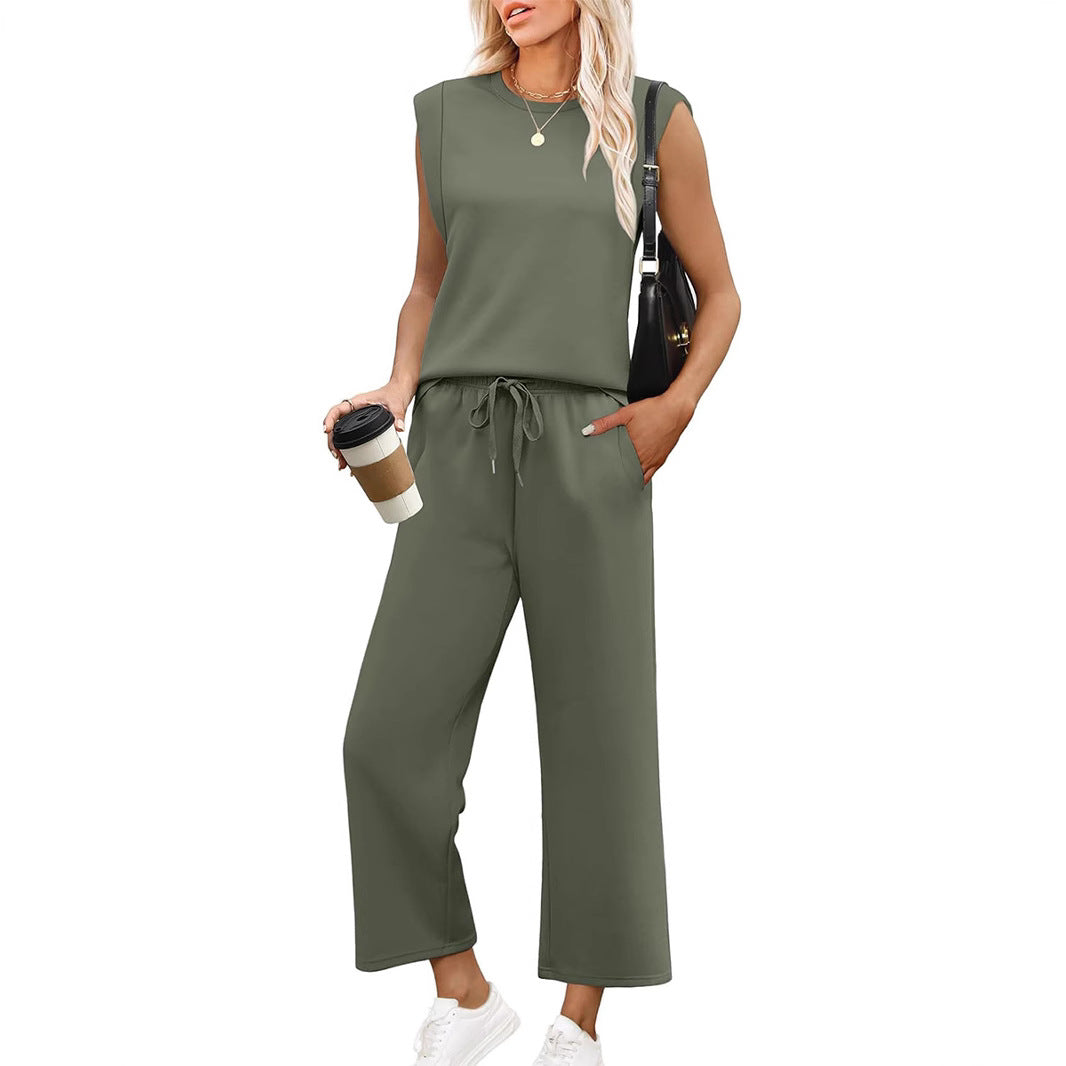 Loose Sleeveless Suit Round Neck Vest Top Two-piece Pants