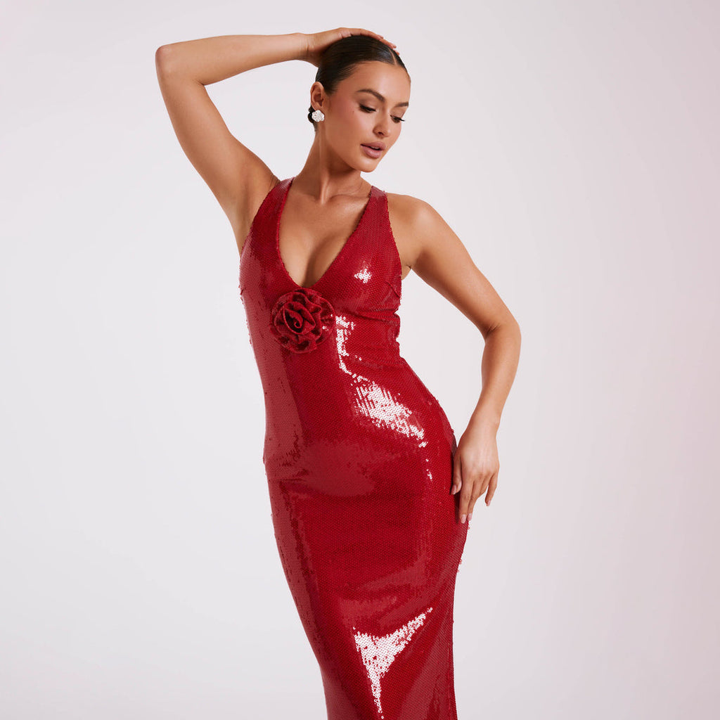 Hollow Backless Party Sequins Split Dress