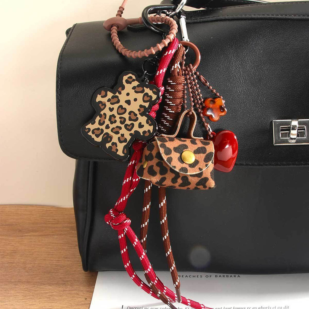 Leather Leopard Print Pouch Keychain Pendant