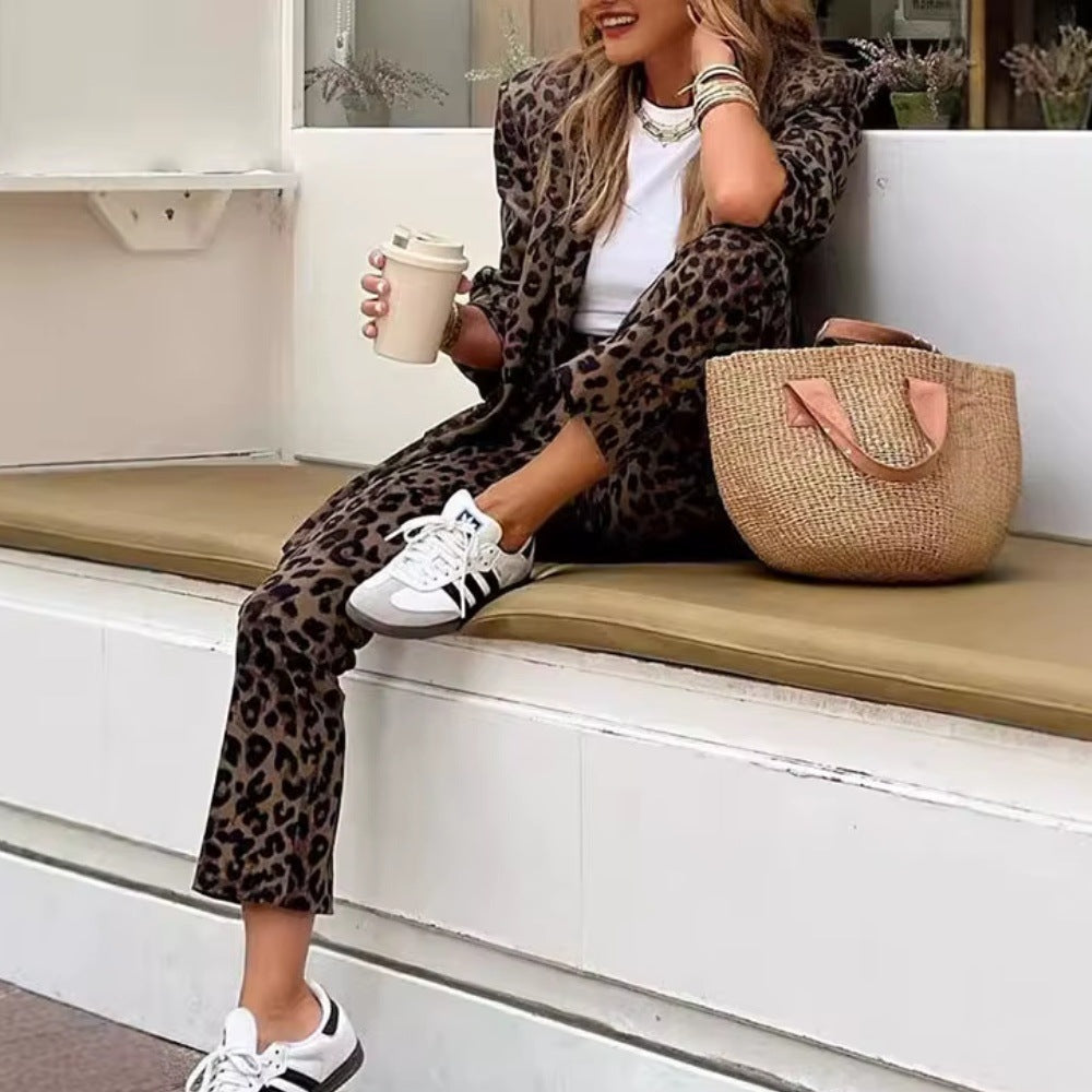 Women's Digital Printing Suit Long-sleeved Cardigan Trousers Suit