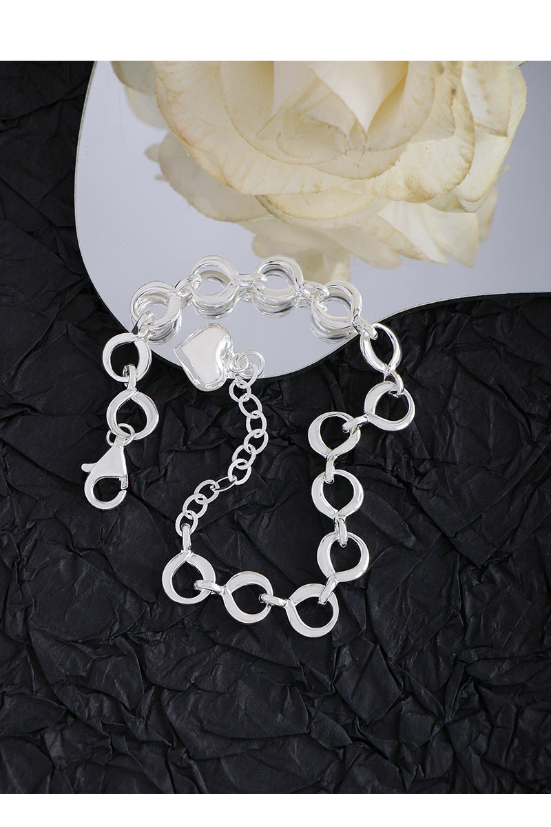 INS Niche Silver Buckle Sterling Silver S925 Heart Bracelet