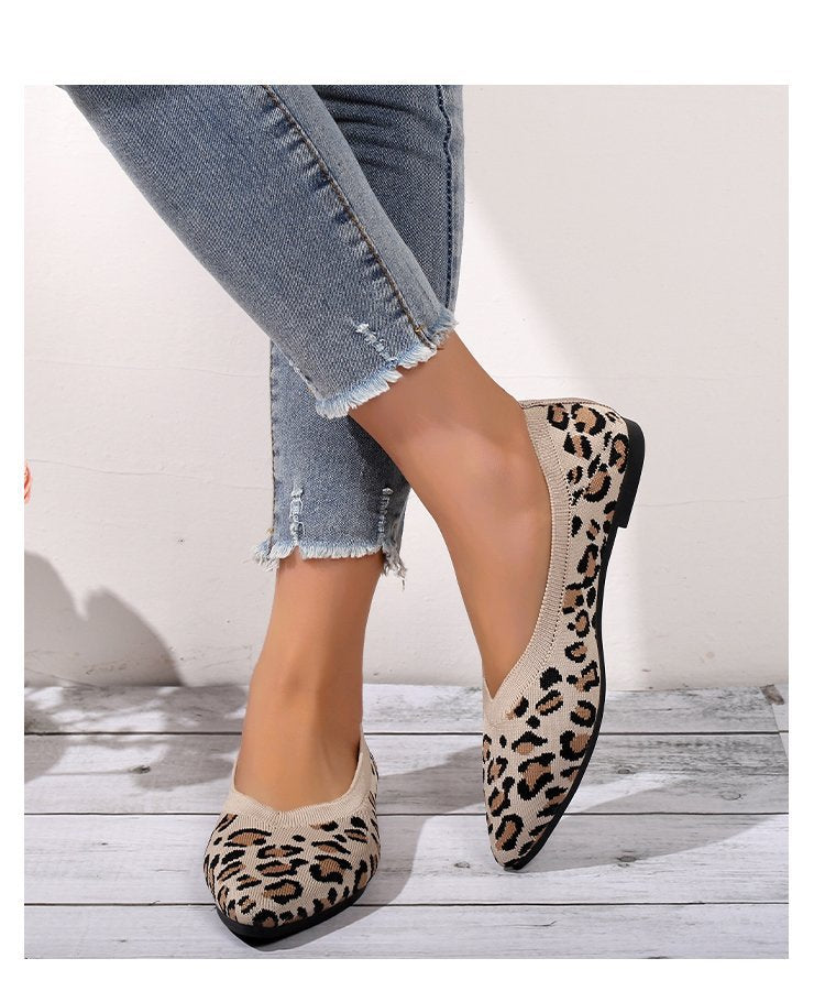 Pointed Toe Shallow Mouth Leopard Print Flat Pumps Fashion Casual Lazy Slip On Pumps