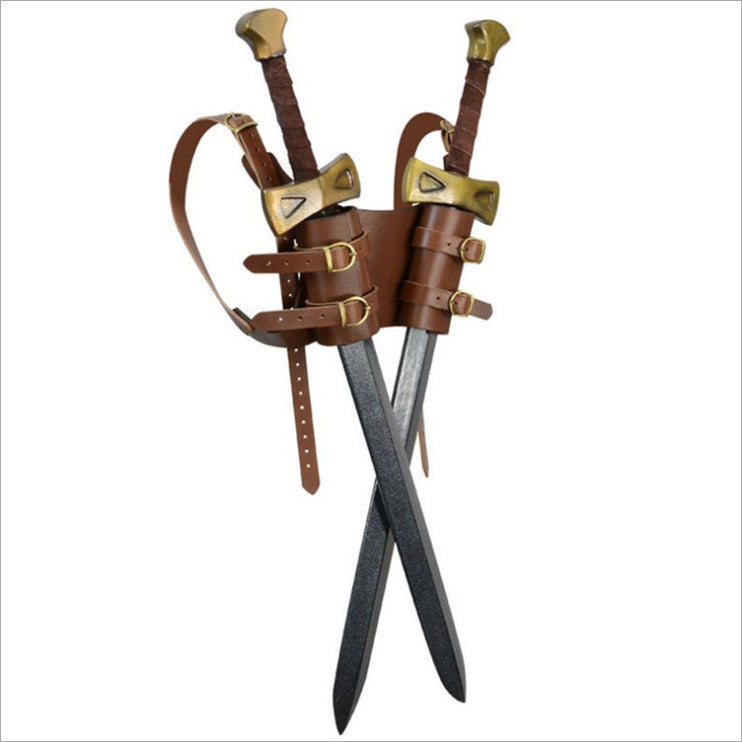 PU Leather Back Double Sword Set Stage Show Performance COSPLAY Photography Photo Props