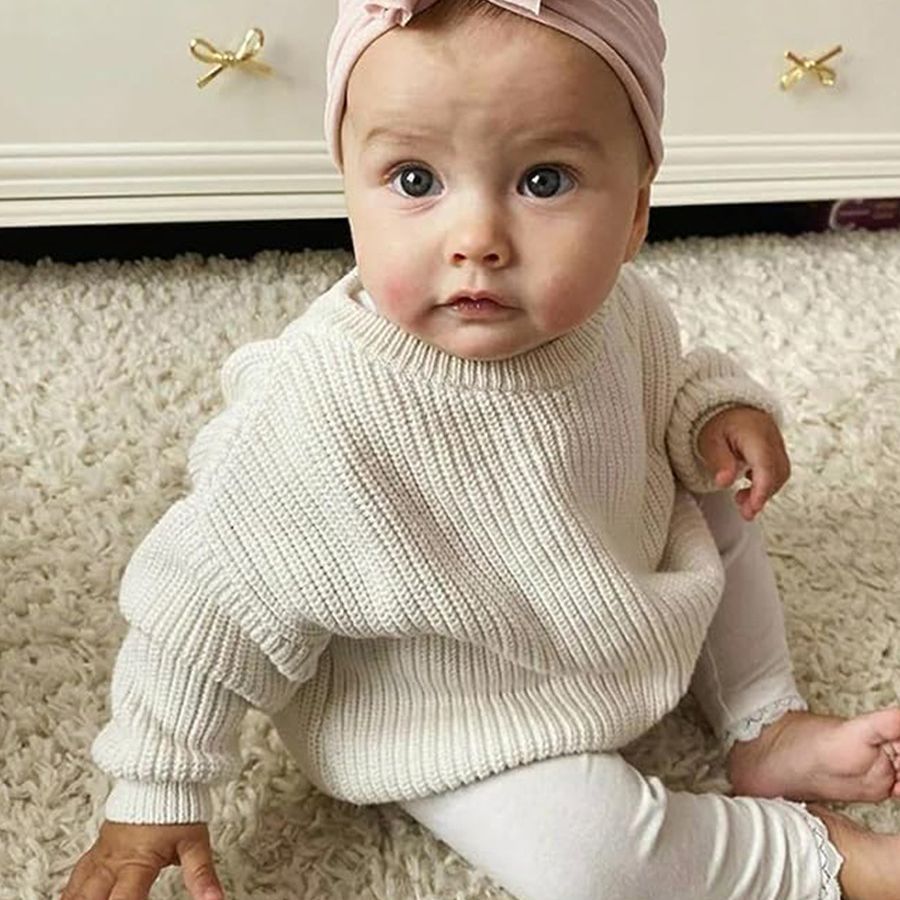 Infant Toddler Cotton Knitted Round Neck Base Sweater