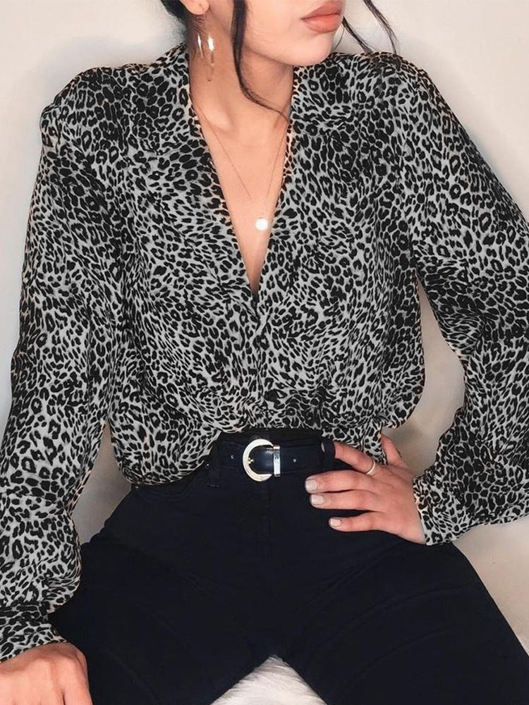 Leopard Print All-matching Shirt Women's Chiffon Shirt
