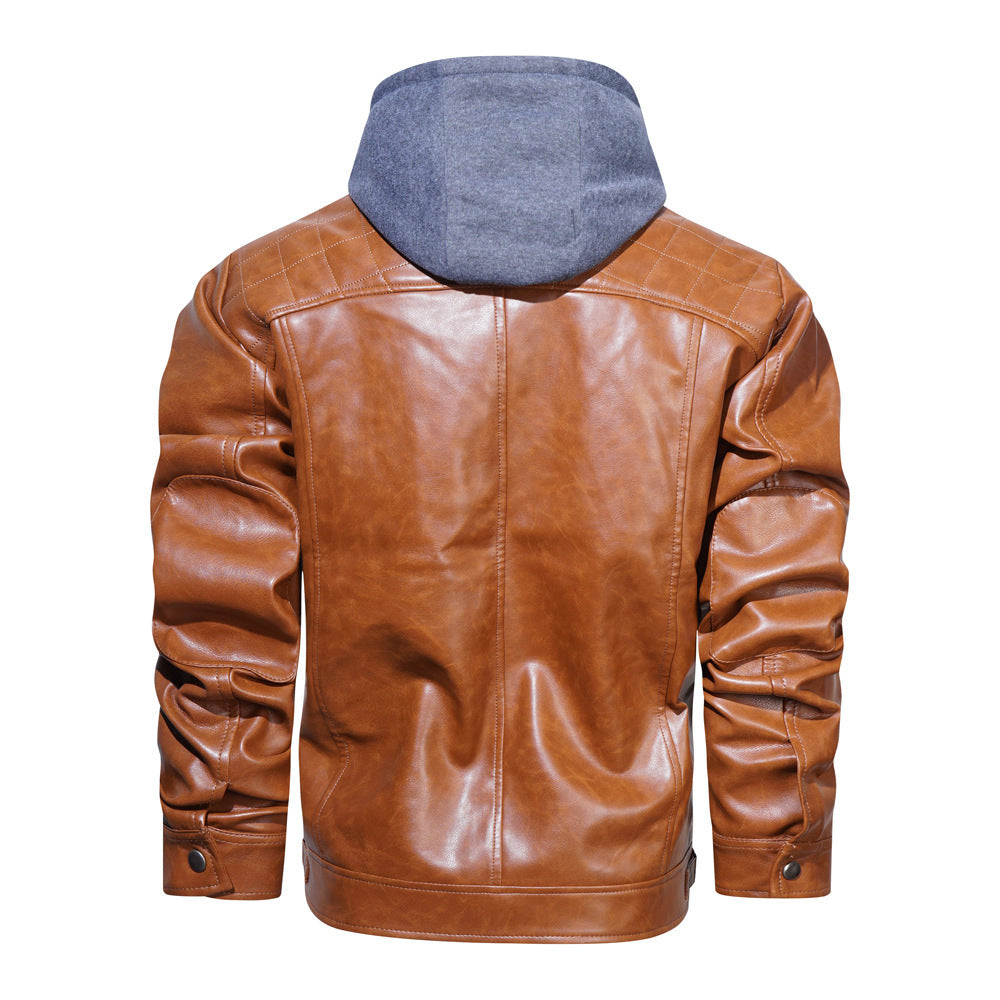 Men's Removable Hat Leather Coat Plus Size
