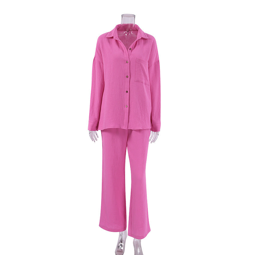 Shirt Crepe Cotton Pajamas Can Be Outer Wear Trousers Loose Two-piece Suit