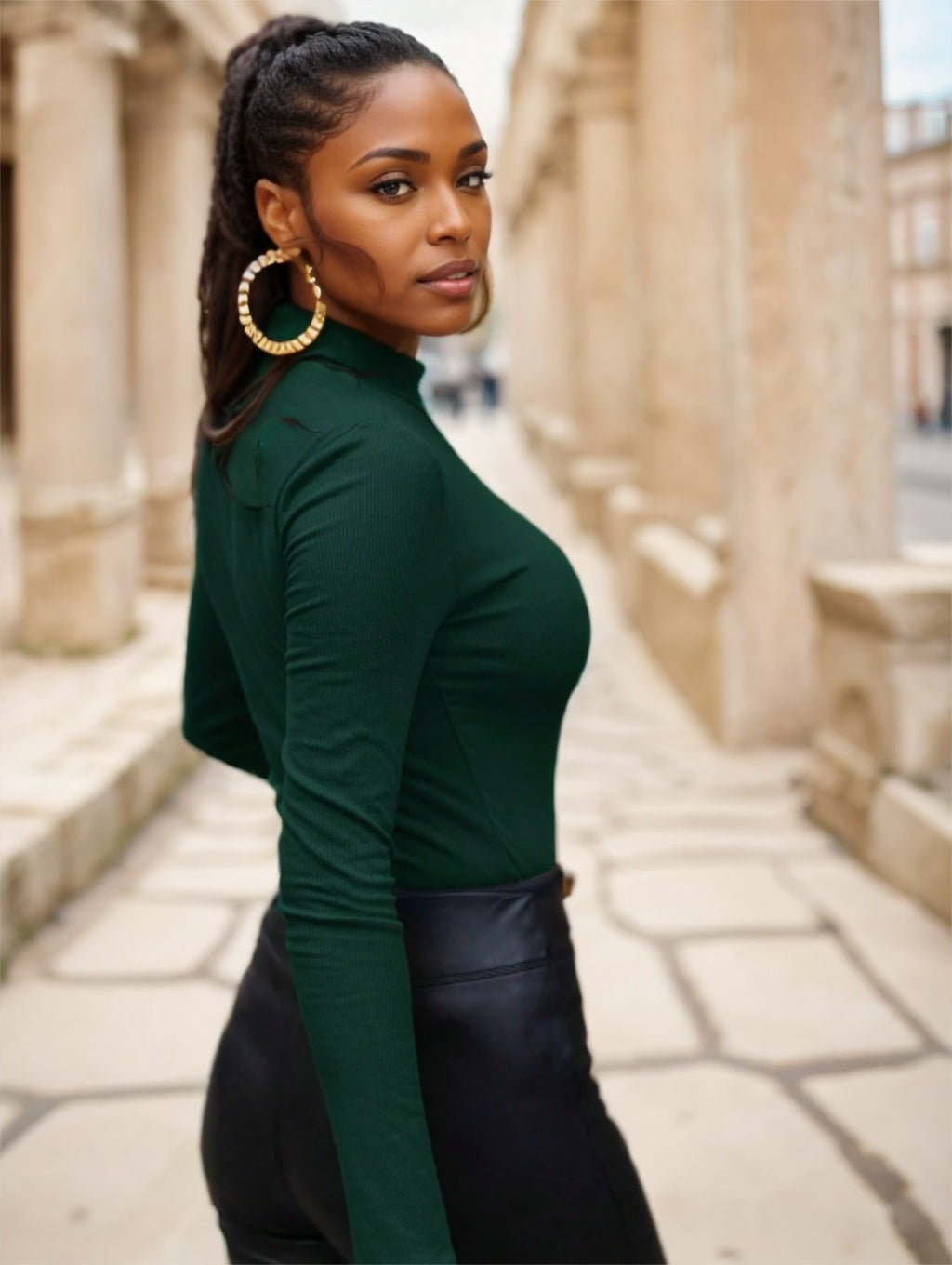 Women's Solid Color Half Turtleneck T-shirt