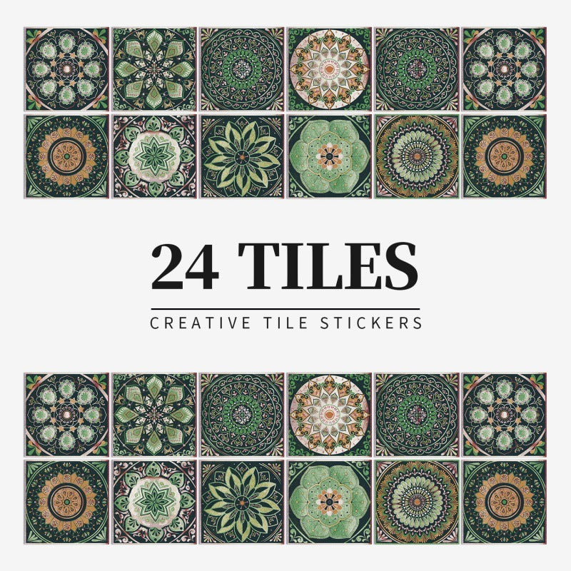 24 Pieces Of Mandala Tile Self-adhesive Waterproof PVC Wall Stickers
