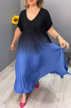 Comfortable Pleated Gradient Color Dress
