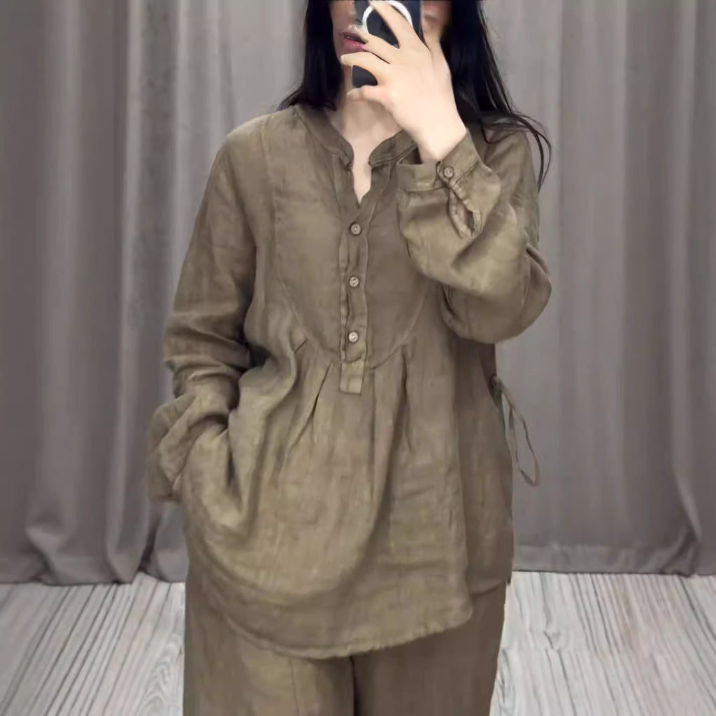 Fashion Comfortable Cotton And Linen Long Sleeve Half Cardigan Casual Suit