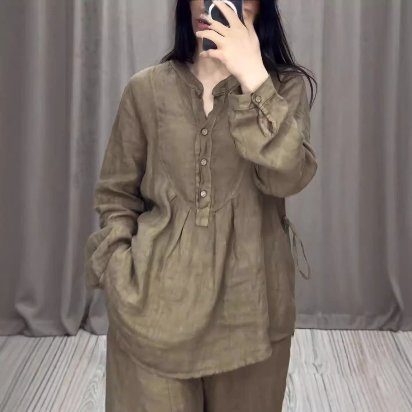 Fashion Comfortable Cotton And Linen Long Sleeve Half Cardigan Casual Suit