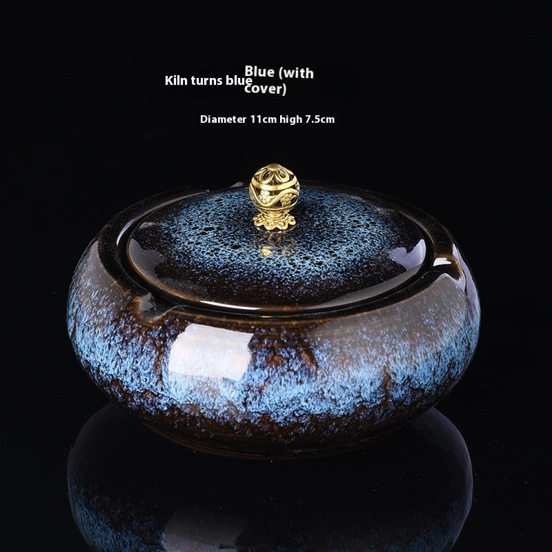 Ge Kiln Ceramics Ashtray Simple Windproof Anti-fly With Cover