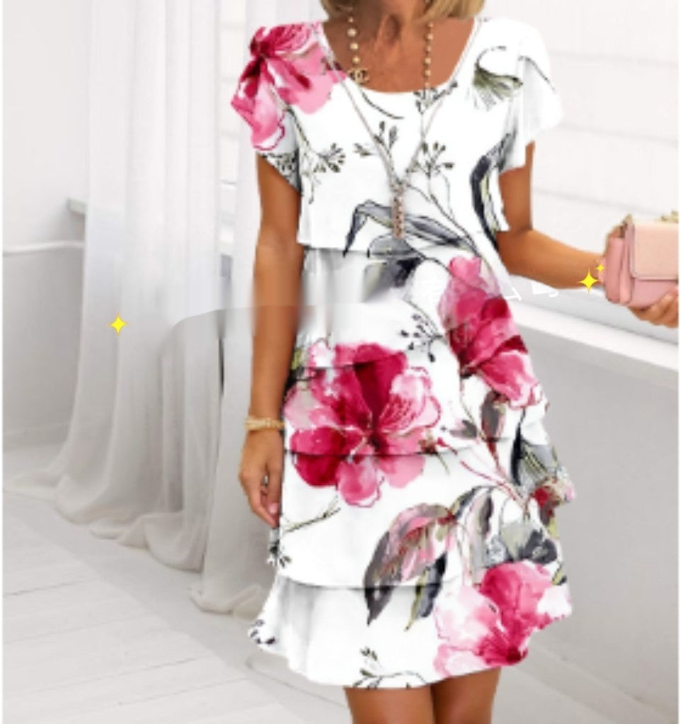 Short Sleeve Round Neck Printing Series Dress
