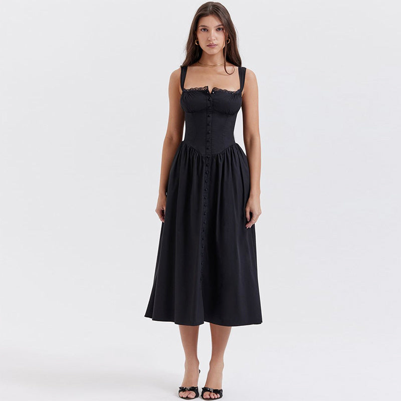 High Waist Temperament Floral Dress Female Button