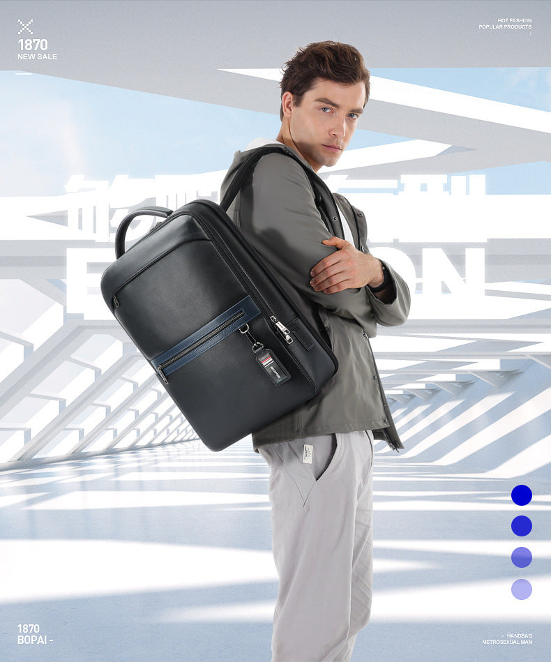 Leather Computer Business Backpack Large Capacity Multifunctional
