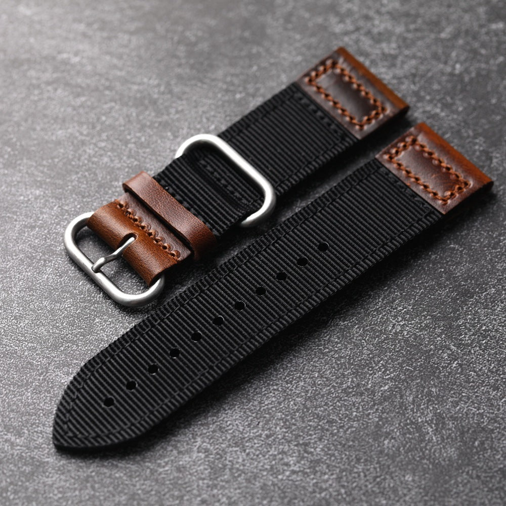 Handmade Double Layer Nylon Watchband Fit Genuine Leather Wear-resisting