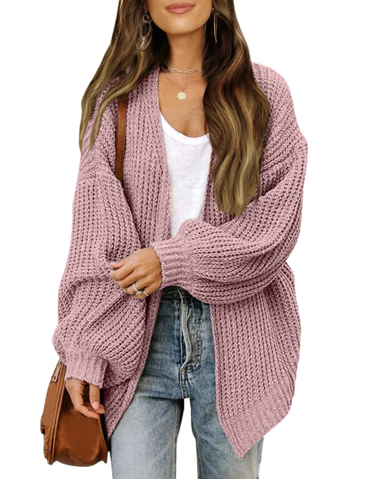 Lantern Sleeve Sweater Women's Coat Coarse Yarn Pocket Knitted Cardigan