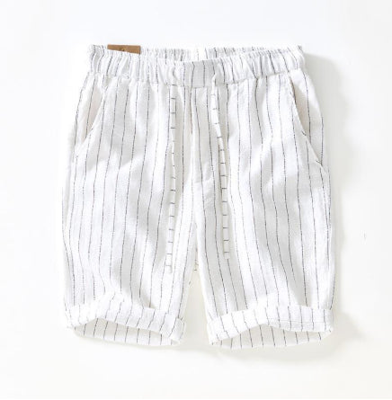 Breathable Cotton Linen Loose Beach Shorts Striped