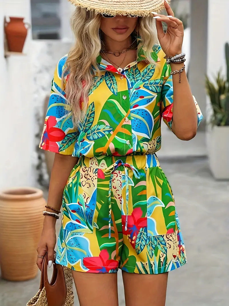 Hawaiian Style Short Sleeve Shirt Shorts Suit