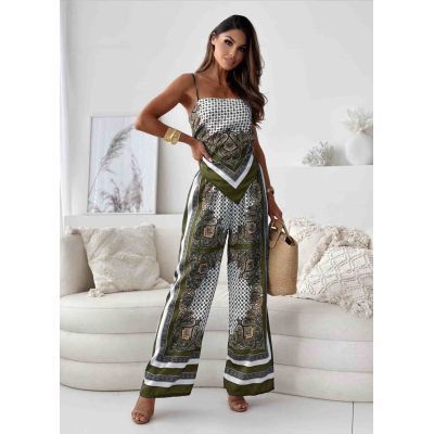 Printing Spaghetti Straps Chest Wrap Positioning Colorful Pants Suit Two-piece Set