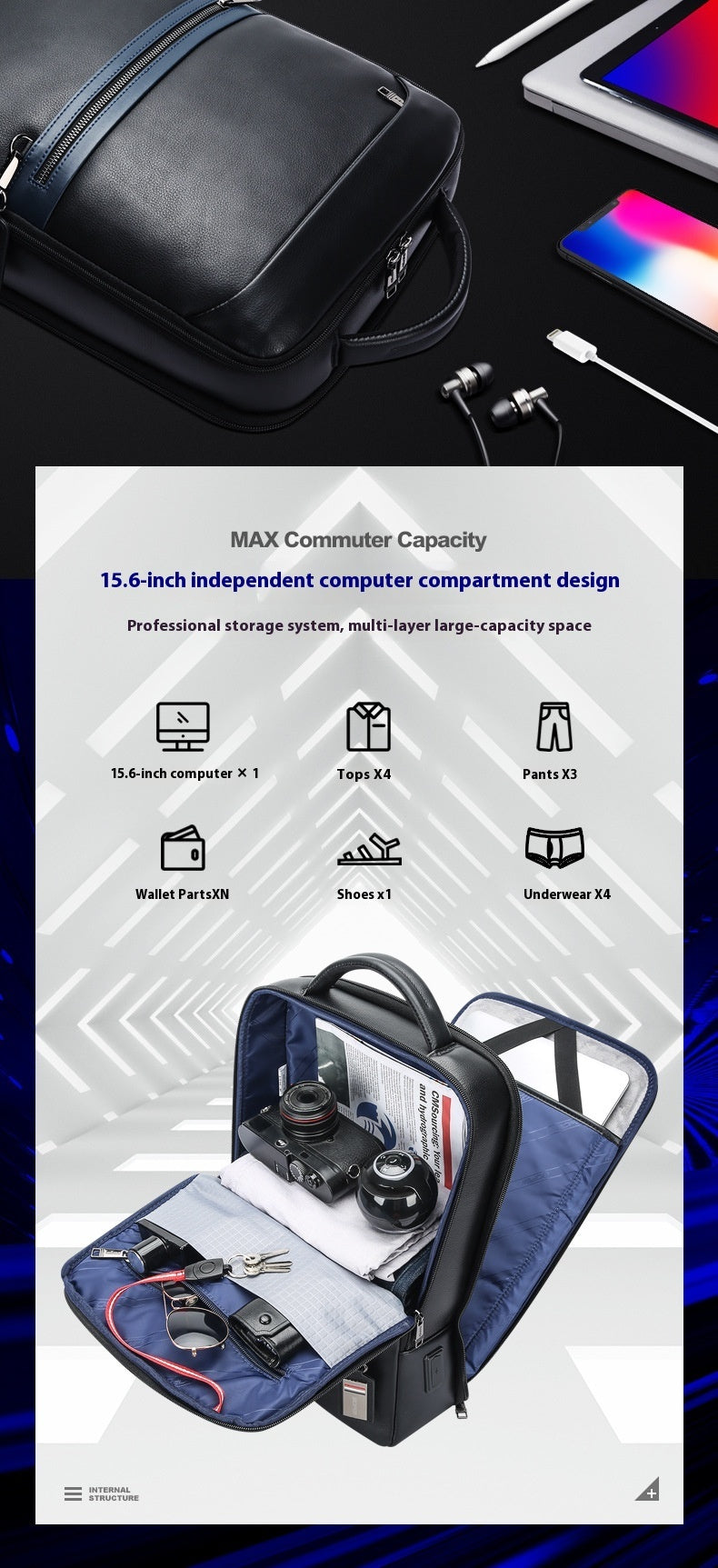 Leather Computer Business Backpack Large Capacity Multifunctional