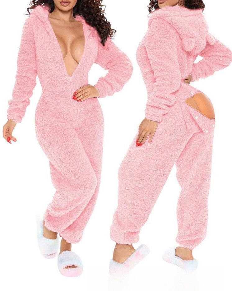 Women's Autumn And Winter Plush One-piece Pajamas