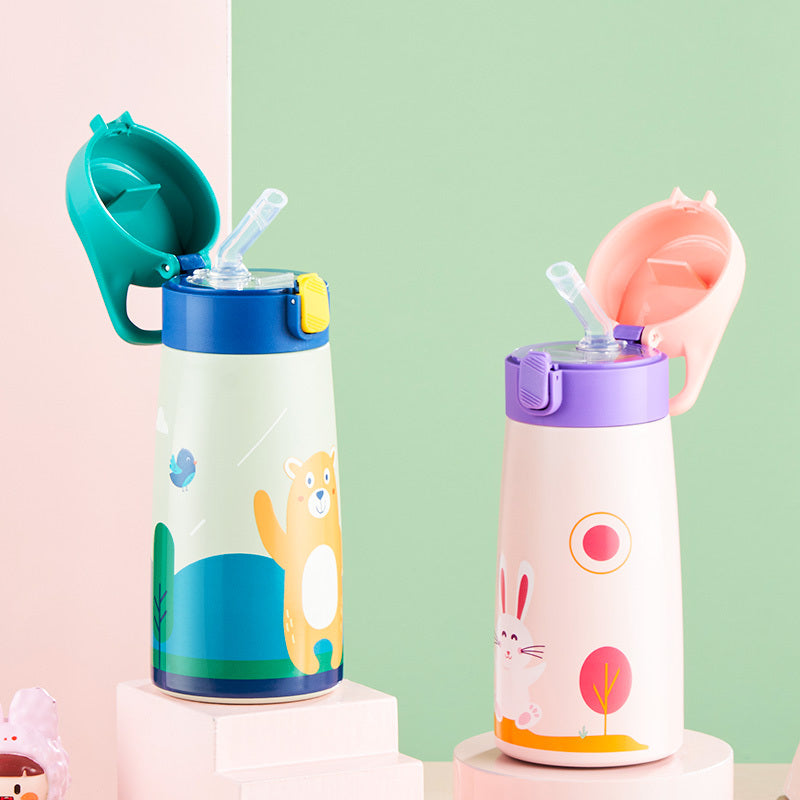 Stainless Steel Children's Thermos Mug Bounce Straw Cup