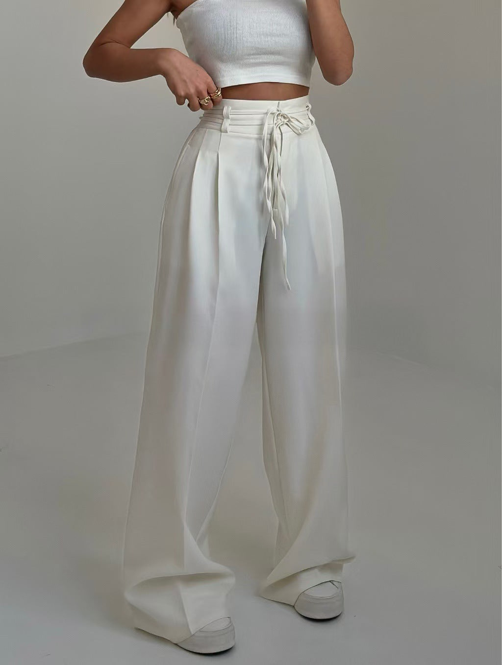 High Waist Lace Up Slim Fit Straight-leg Pants