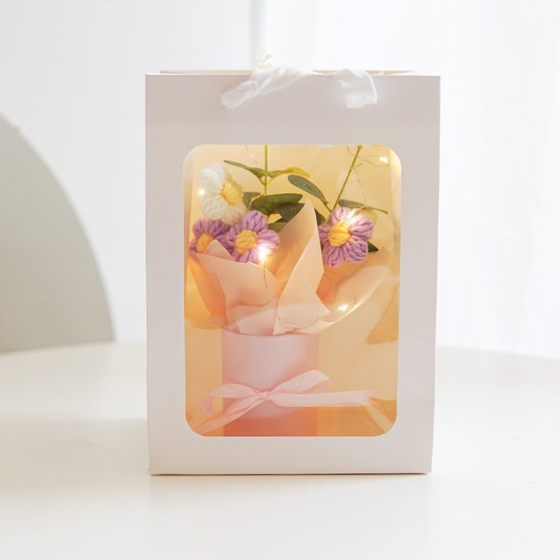 Handmade Crochet Puff Flower Night Light Handbag