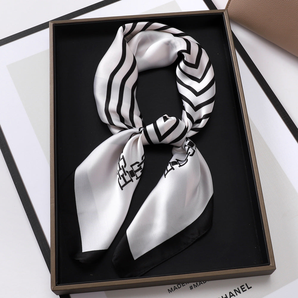 Small Square Towel Silk Scarf Retro Three-dimensional Letter Printing Ladies New