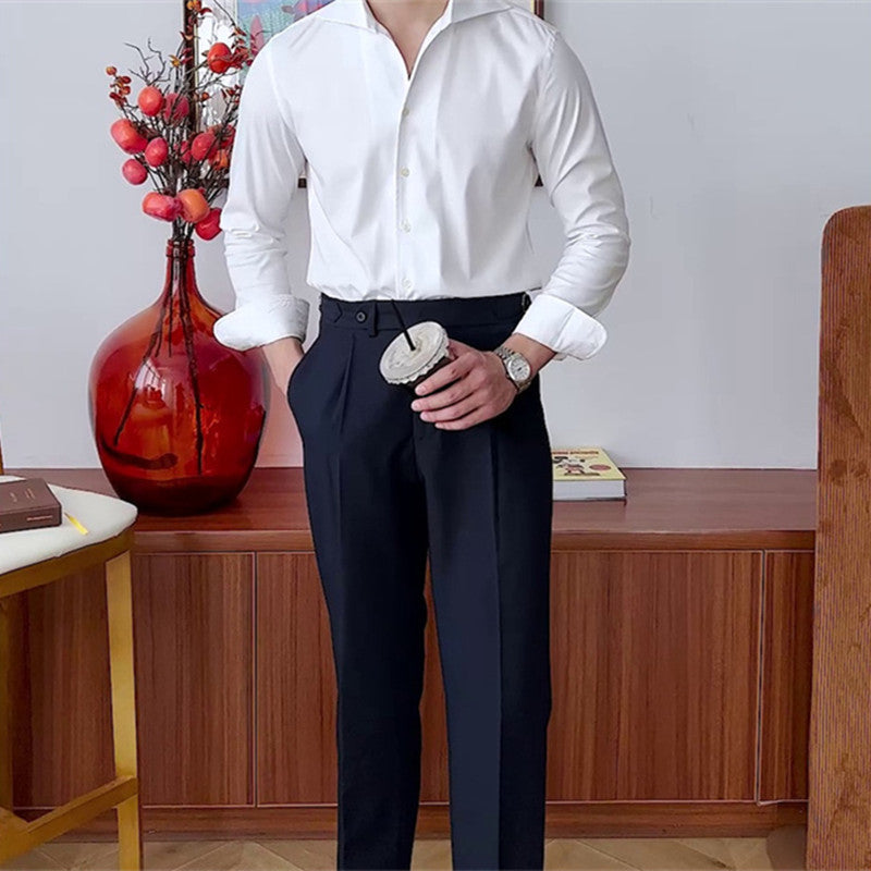 Thin Bamboo Fiber One Piece Collar Slim Long-sleeved Shirt For Men