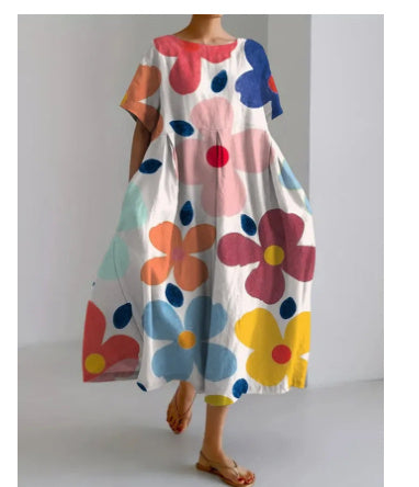 Women's Loose Short Sleeve Dress Comfortable 3D Digital Printing