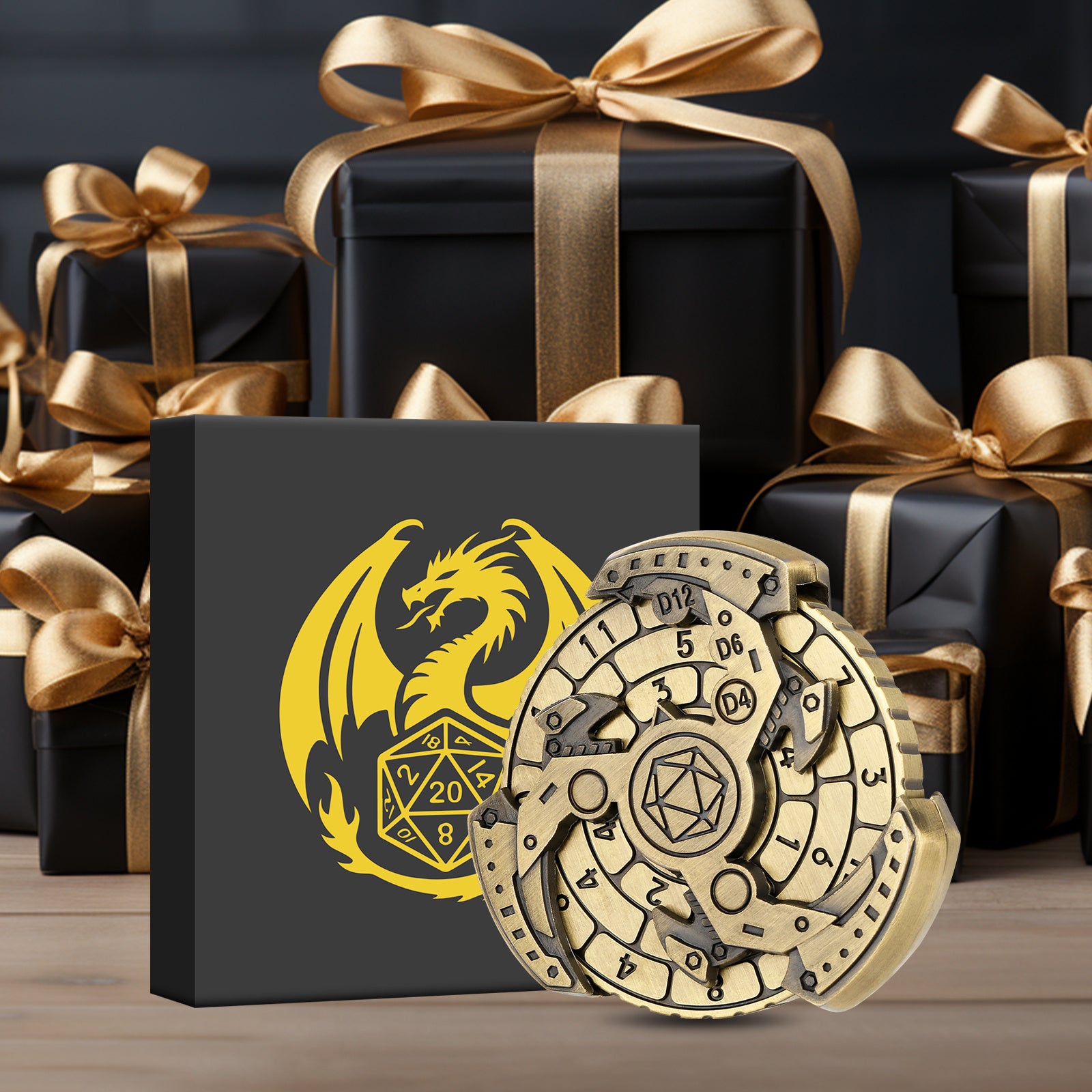 Wind And Fire Wheel DND Dice Wheel Gift Box Set, Fingertip Gyro Retro Compass Table Role Playing Game Dice, Parent Child Game, Toy Accessories Gift, Multiplayer Role Playing Board Game Accessories