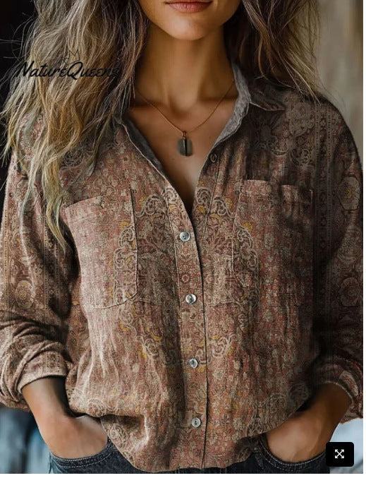 D Printed Exquisite Linen Women's Top