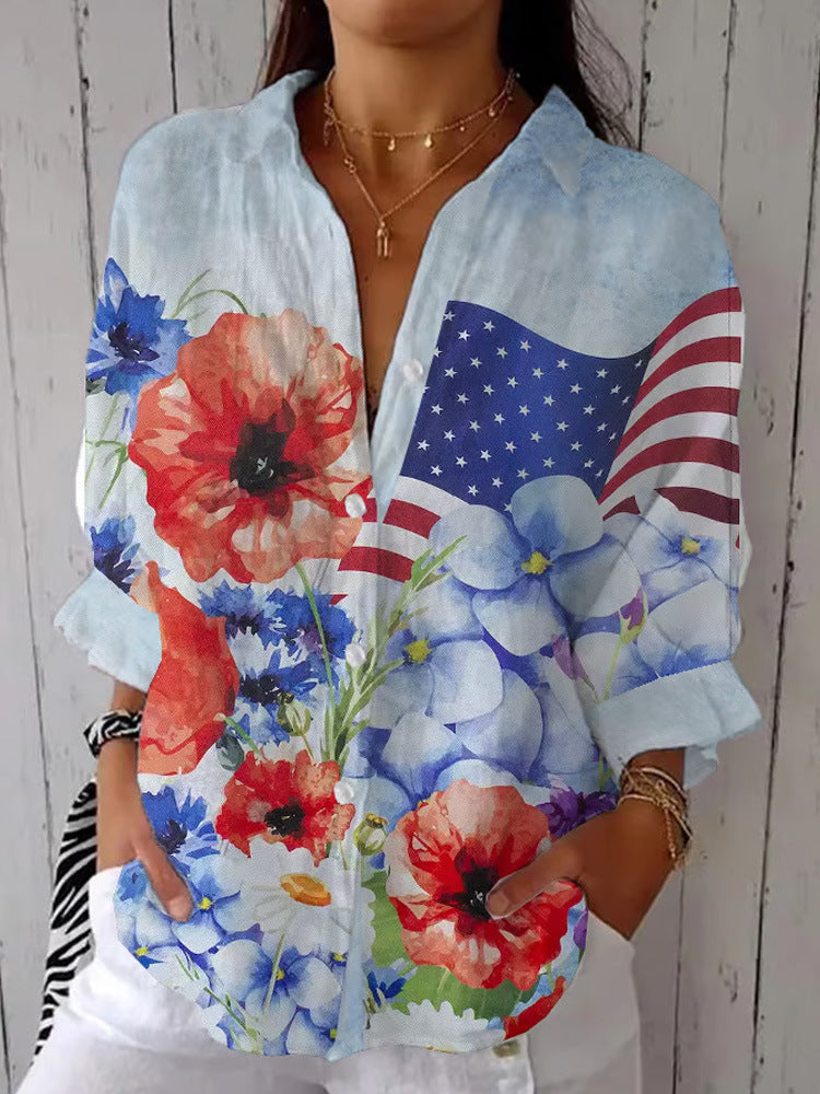 Women's European And American Fashionable Floral Pattern Printed 3D Shirt