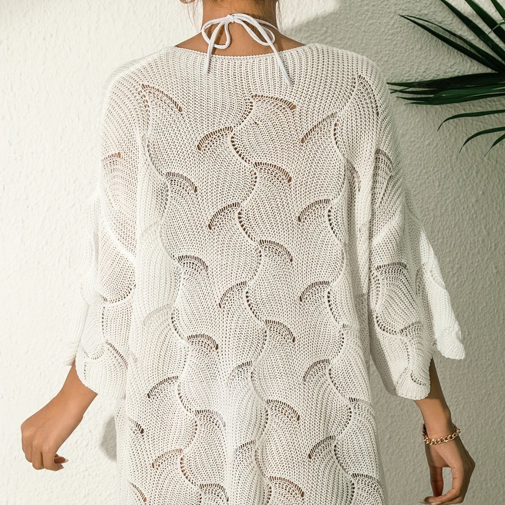 Round Neck Hollow-out Knitted Pullover Blouse