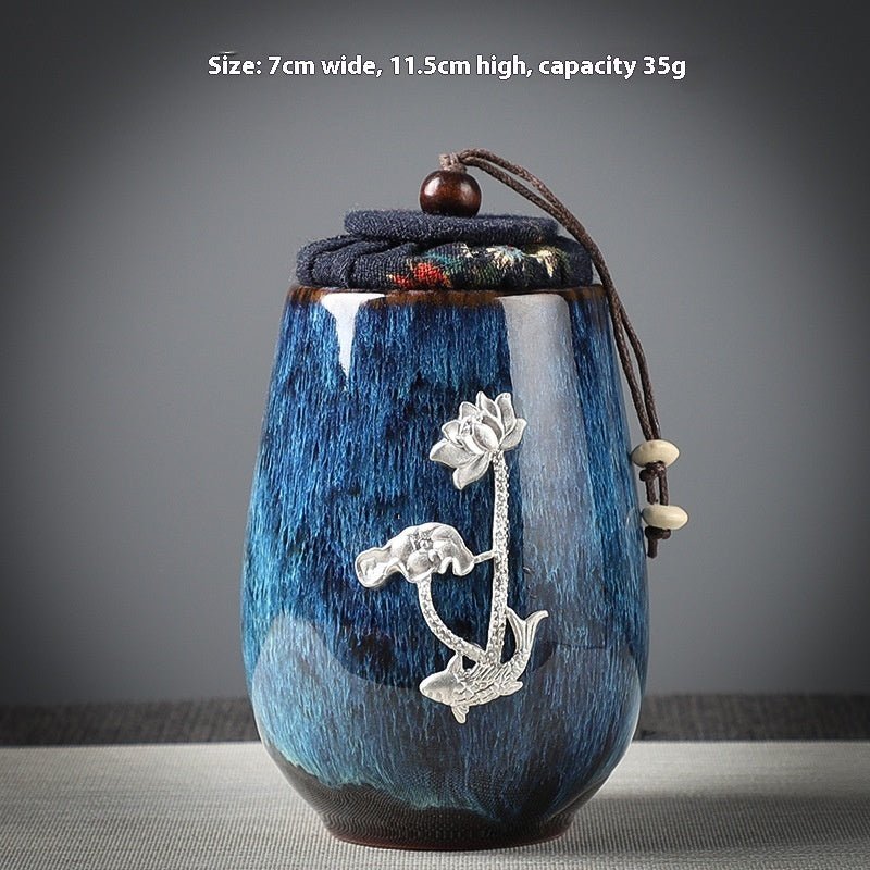 Ceramic Tea Sealed Jar With Inlaid Flowers