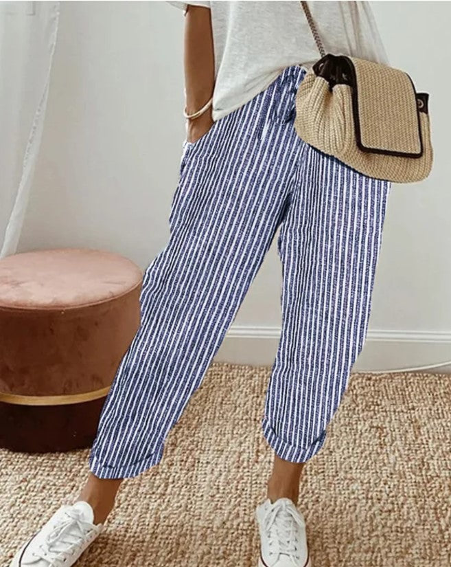 Summer Stripes Casual Pants Loose Elastic Waist Women