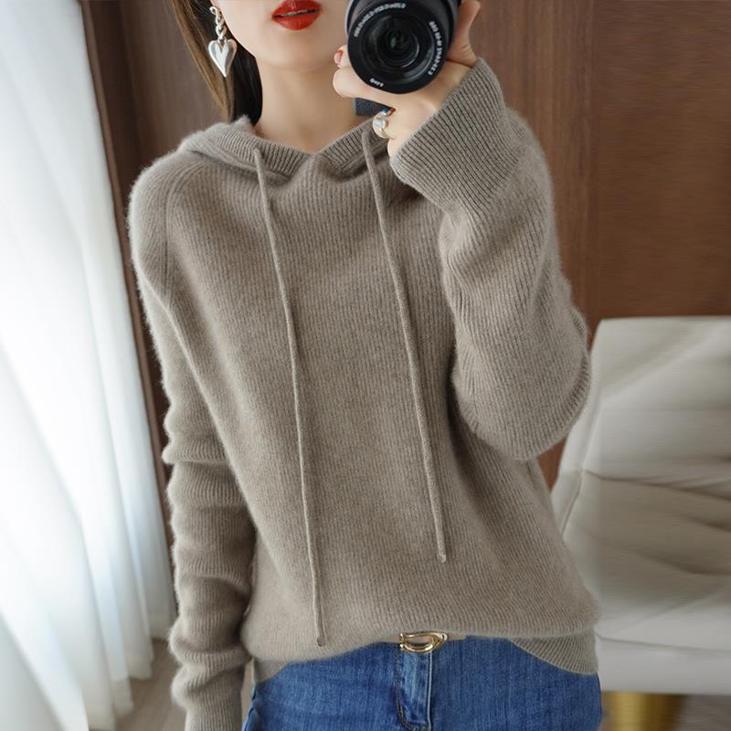 Knitted Inner Match Fleece Shirt Hooded Raglan Base Pure Wool Sweater