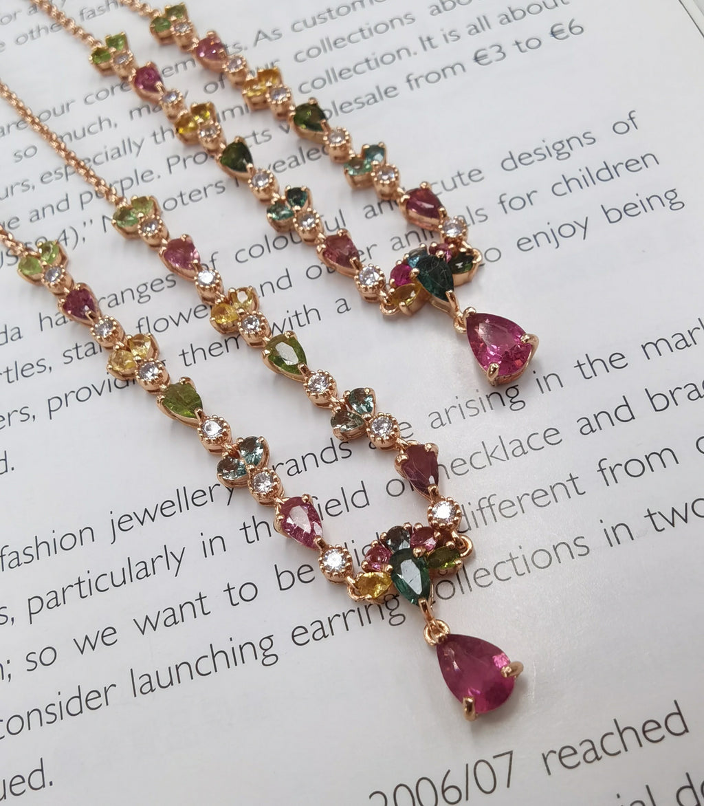 S925 Silver Plating Rose Gold Inlaid Tourmaline Necklace