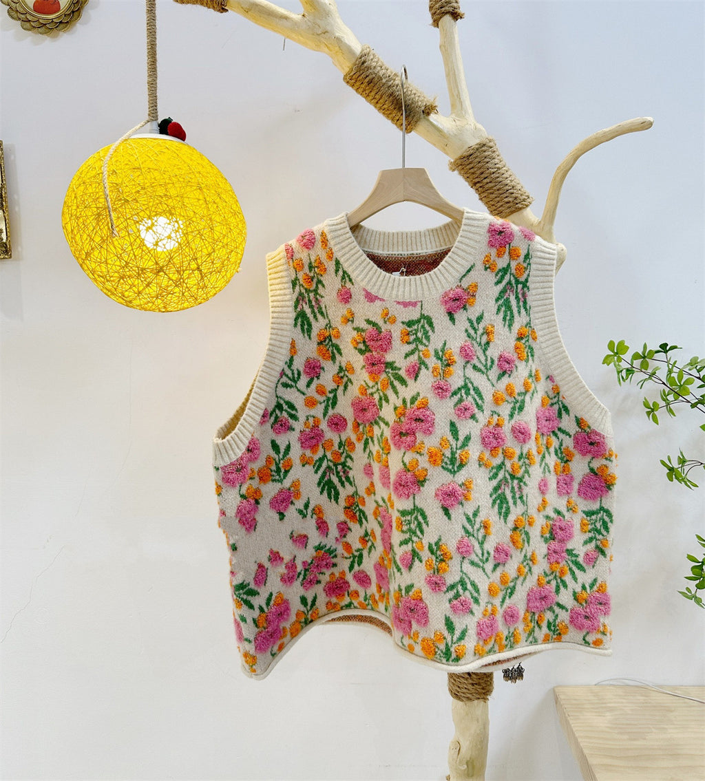 Women's Sleeveless Three-dimensional Floral Knitted Vest