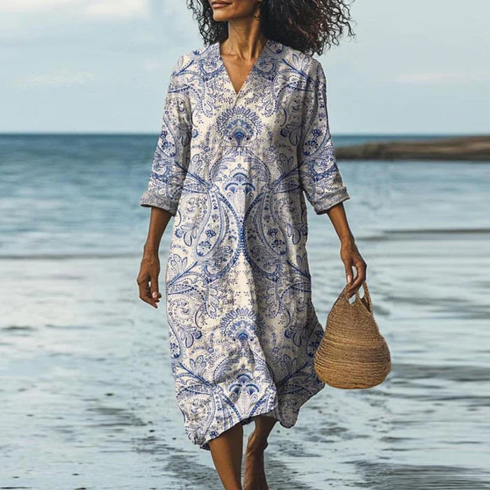 Beach Vacation Digital Printing V-neck Dress Seaside