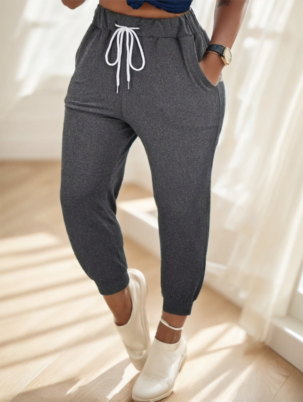 Solid Drawstring Waist Jogger Pants