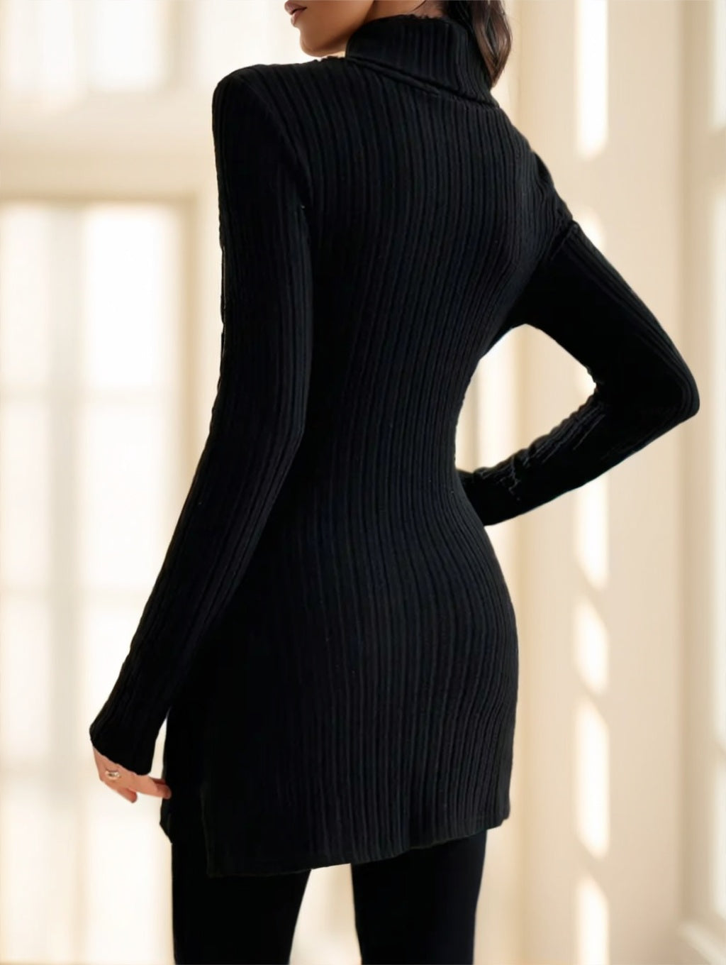 Women's Elegant High-Neck Ribbed Sweater