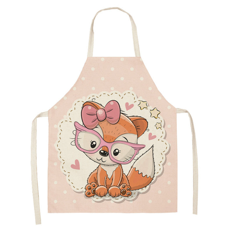 Kawaii Rainbow Fox Printed Cotton Linen Kitchen Apron