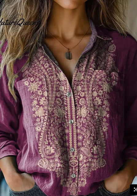 D Printed Exquisite Linen Women's Top