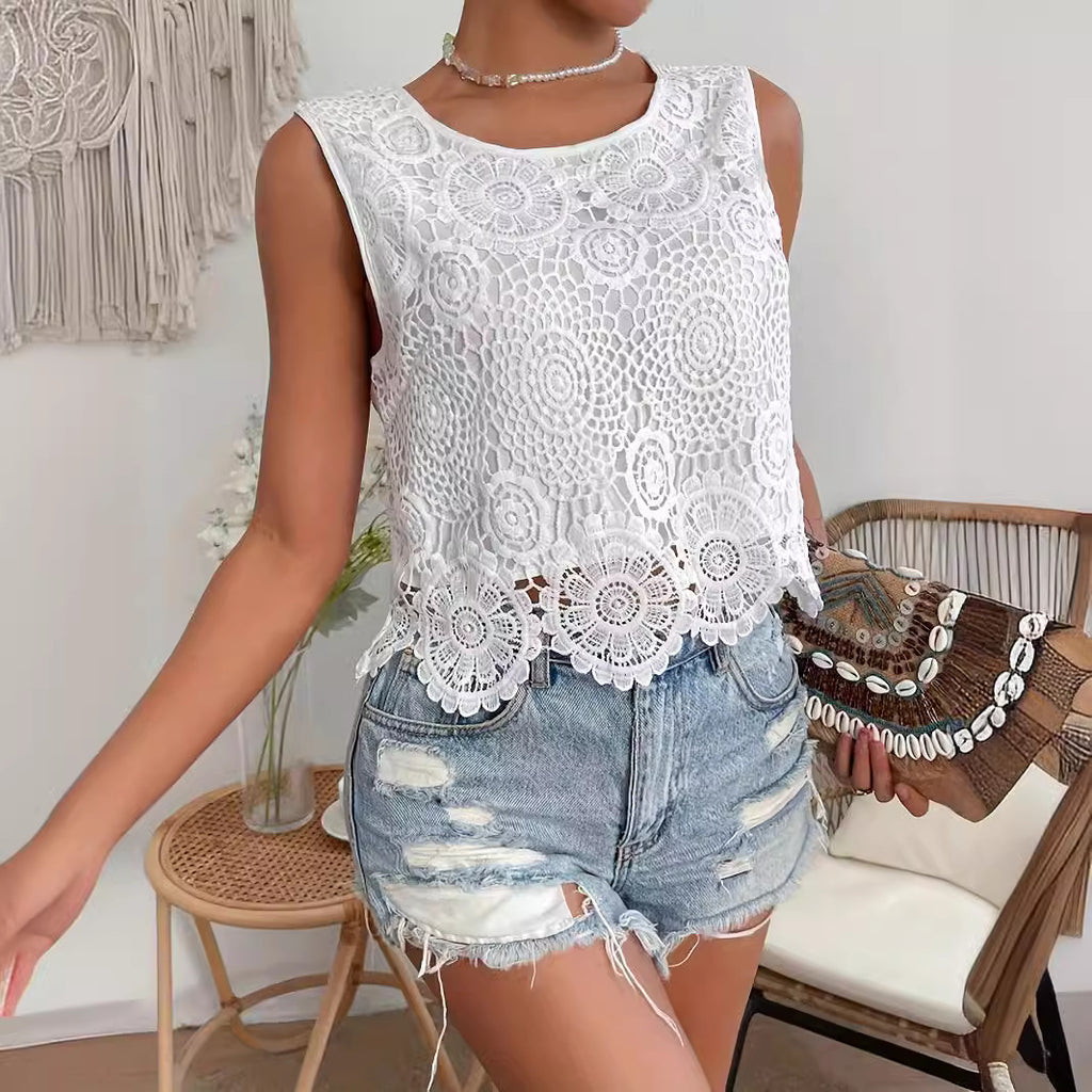 Short Solid Color Lace Casual Bottoming Shirt