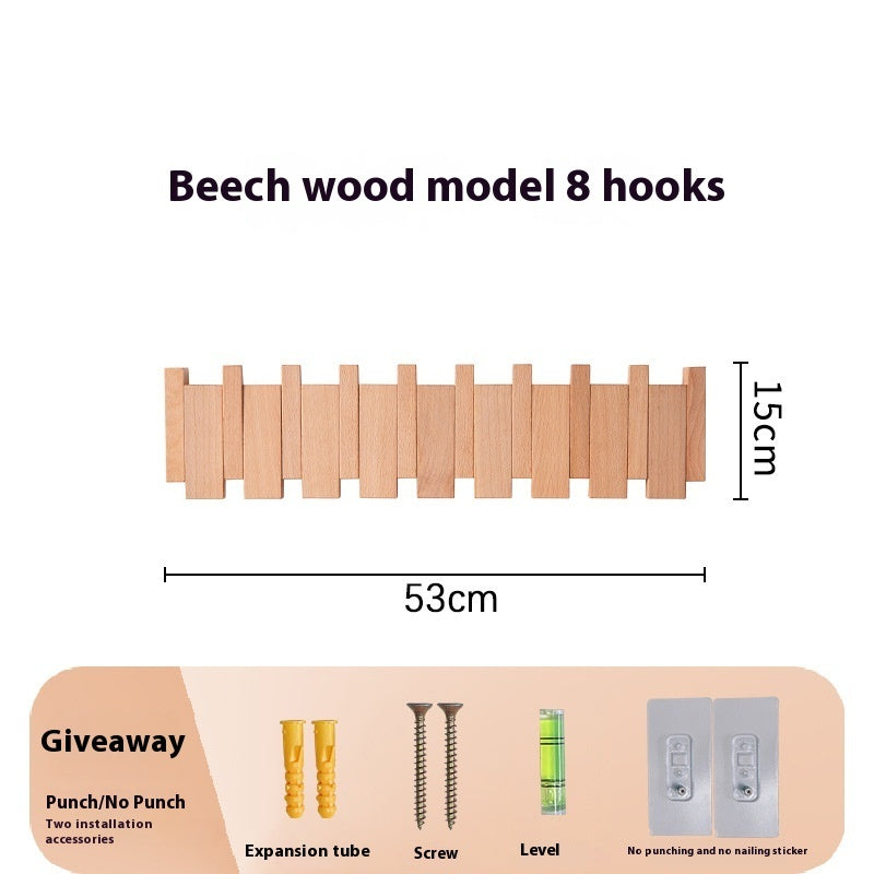 Clothes Hook Wall-mounted Entrance Hallway Hanger Punch-free Solid Wood Creative Keys Clothes