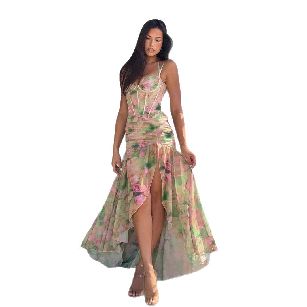 Waist Slimming Sling Irregular Dress